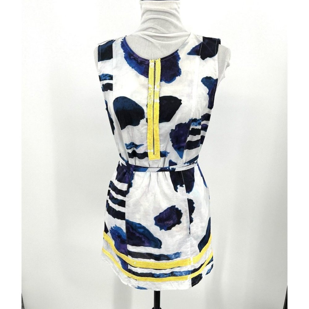 Luisa Cerano Blue and White Sleeveless Sequin Blouse Size 10 US